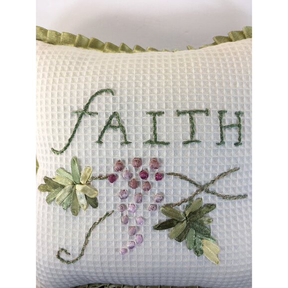 Embroidered Throw Pillows Hope Joy Faith Soft Trim Waffle Decor - Set of 3 - Picture 7 of 13